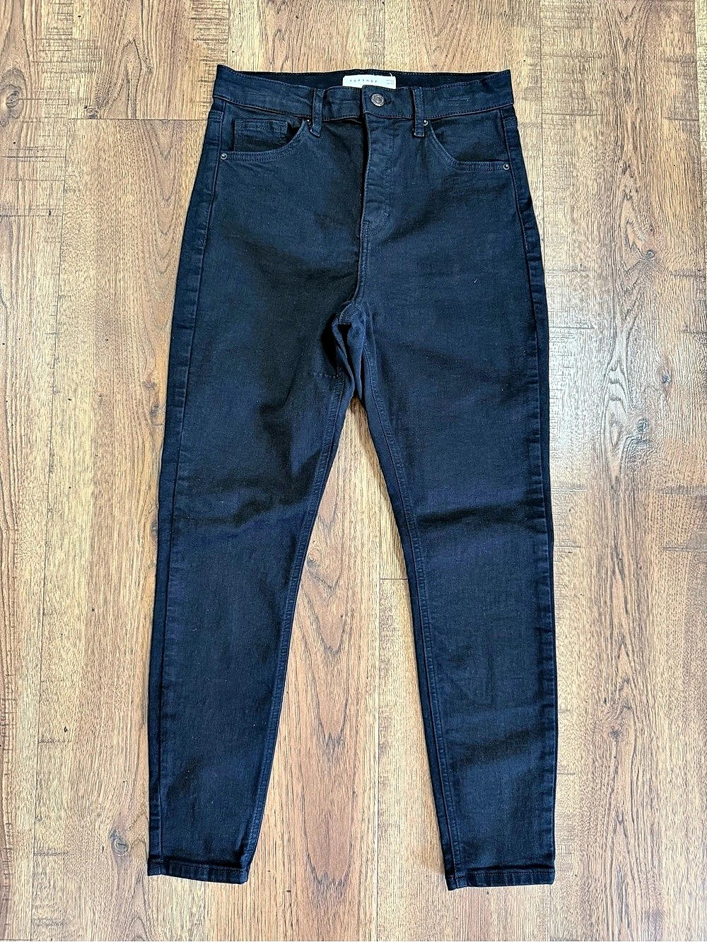 Topshop High Rise Skinny Jeans Black Dark Wash Stretch 5-Pocket Button Zip